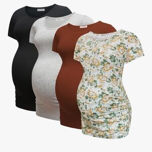 Maternity Short Sleeve Tops - Black, Gray, Brown, Floral